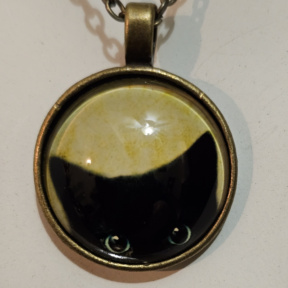 Charming Cat Pendant Necklace Set - Silver and Black - Picture 3 of 5
